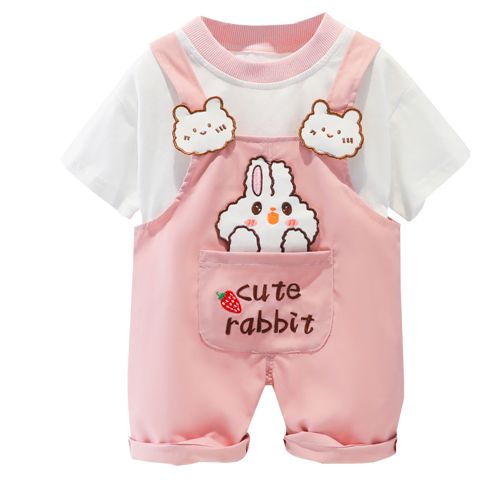 Baby Summer Cotton Overalls Set - Short Sleeve Top with Adjustable Straps