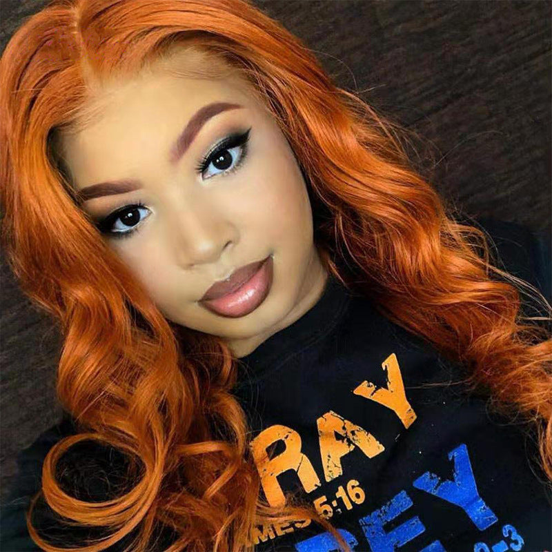 European American Dark Orange Wig Hair Set - Real Human Hair Smooth Exotic Style