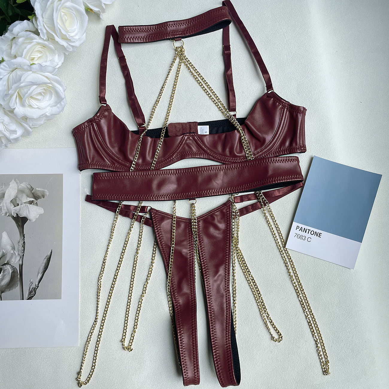 Women's Chain Strap Lingerie Set - Delicate Halter Top and Brief Set