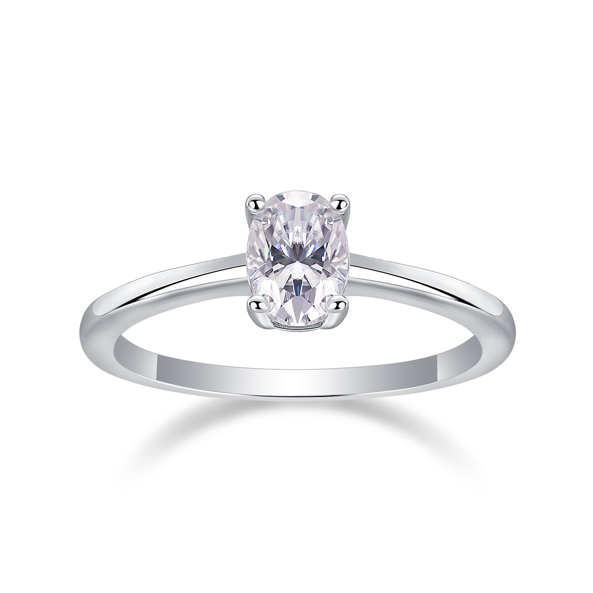 Oval Moissanite Sterling Silver Ring - Platinum Plated Wedding Band
