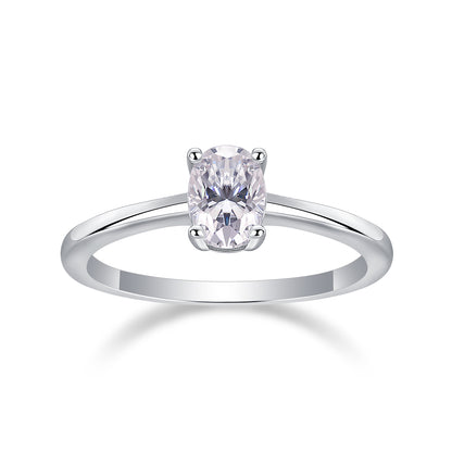 Oval Moissanite Sterling Silver Ring - Platinum Plated Wedding Band