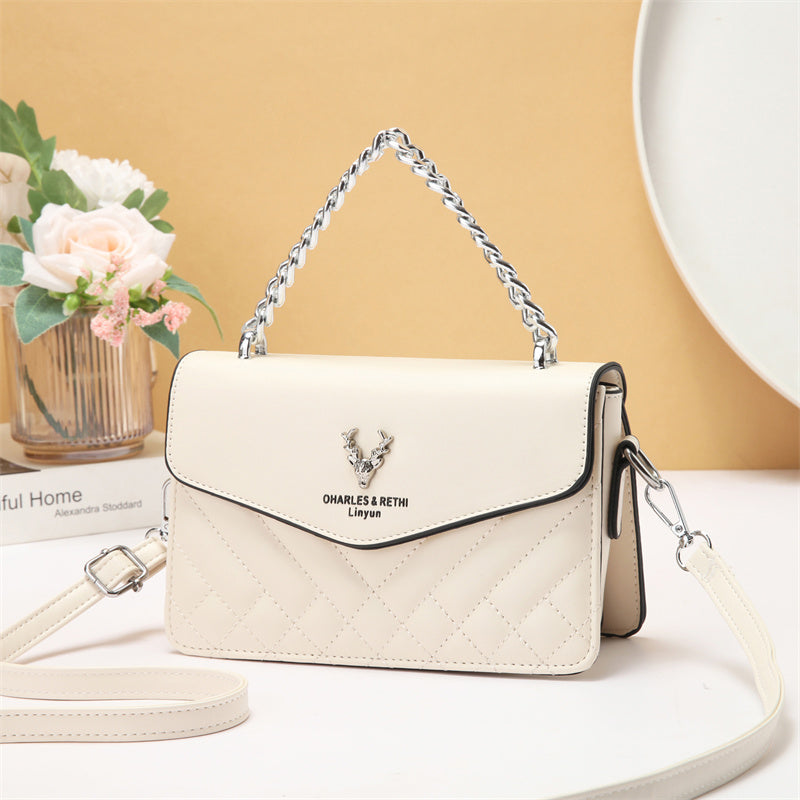 Quilted Mini Shoulder Bag with Chain Strap - Retro Style Waterproof Handbag