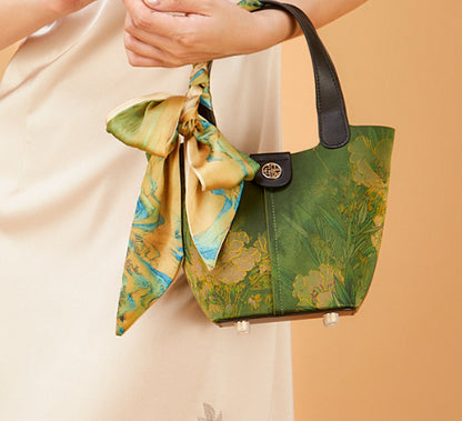 Premium Silk Basket Bag - Traditional Chinese Style Clutch with Tassel
