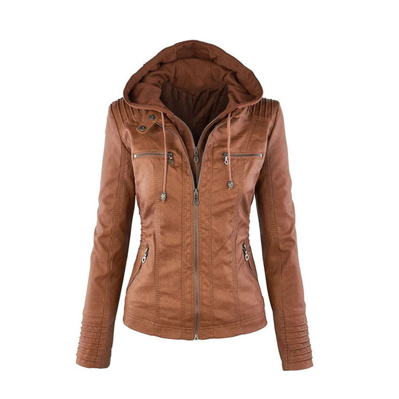 Women's Short PU Leather Jacket - Loose Fit Casual Moto Jacket