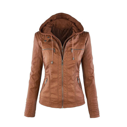 Women's Short PU Leather Jacket - Loose Fit Casual Moto Jacket