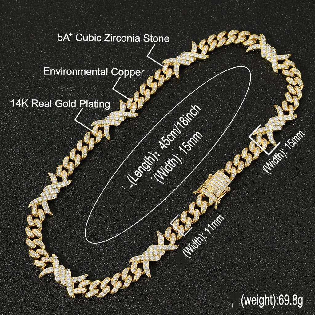 Geometric Zircon Necklace - Copper Clavicle Chain with Electroplated Finish