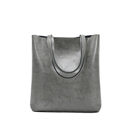 Women's Genuine Cowhide Leather Bag - Stylish and Simple Design with Double Straps