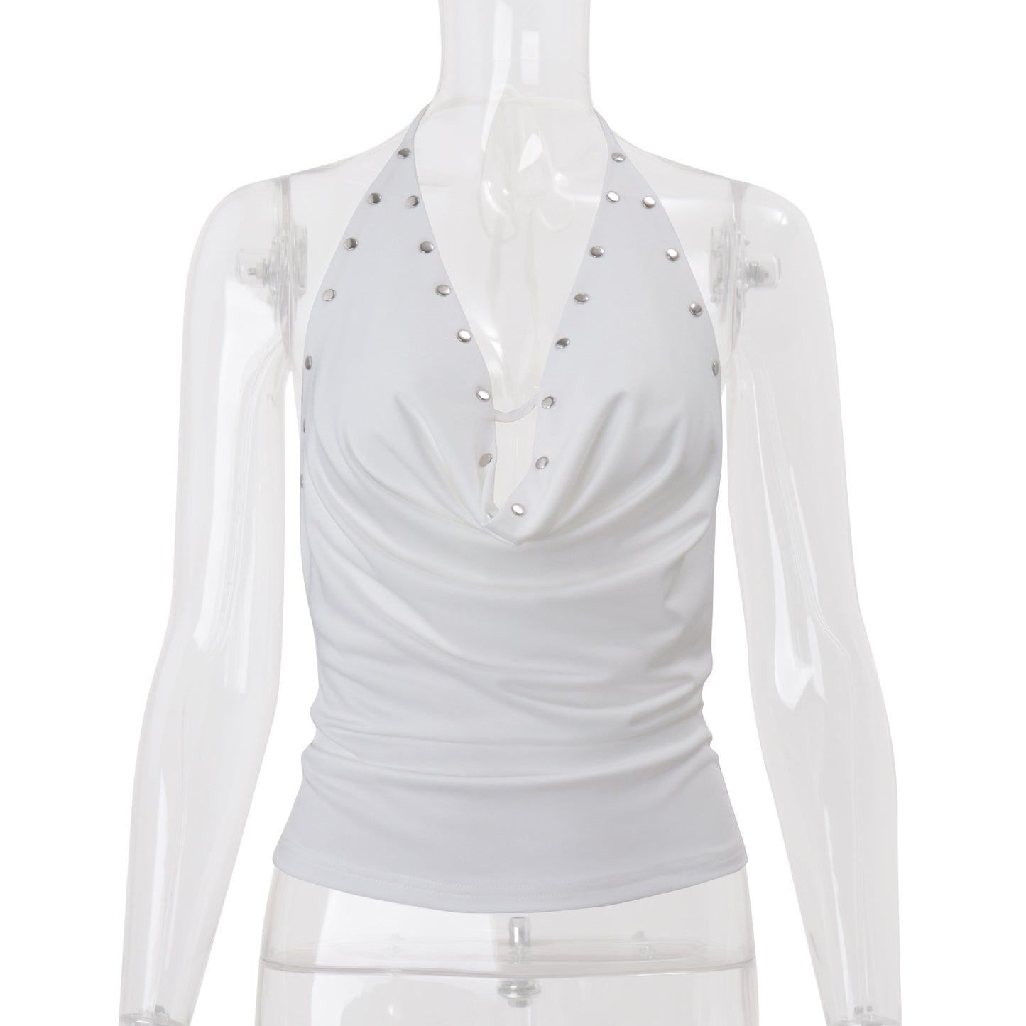 Women's Asymmetric Ruffled Neckline Vest with Tie Details - Halter Neck Slim Fit Top