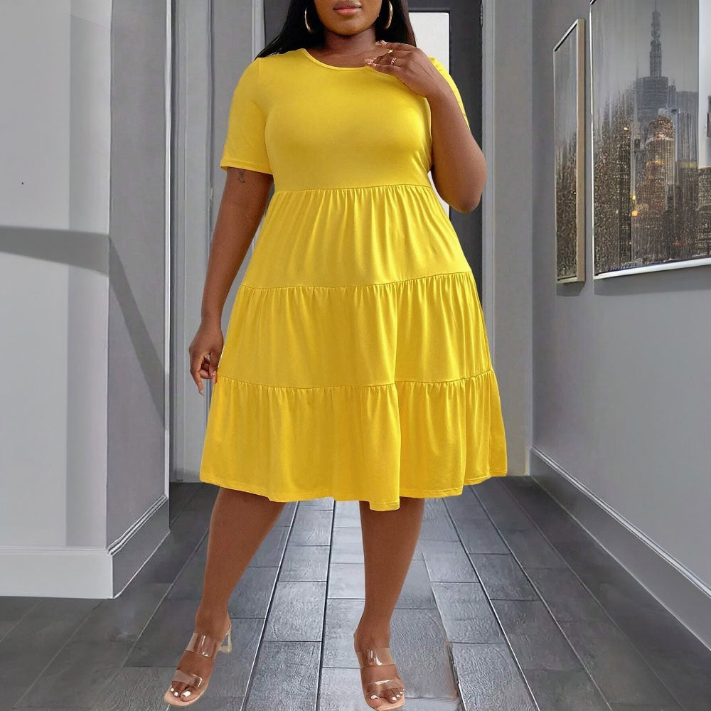 Women's Elegant Yellow Midi Dress - High-Waist Ruffled Spring Summer Dress