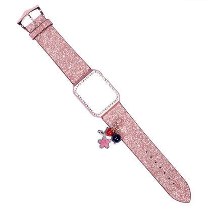 Apple Watch Glitter Sequin Leather Strap with Star Ball Charm - 38mm/42mm Compatible
