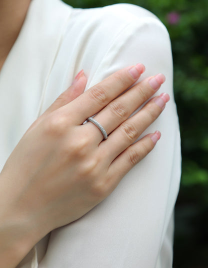 Moissanite Sterling Silver Wedding Ring Set - Platinum Plated Band