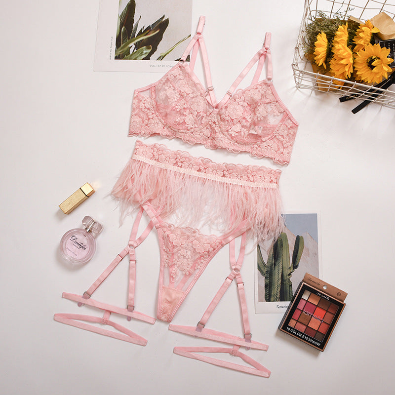 Women's Lace Cross Lingerie Set - Three-Piece Intimate Apparel