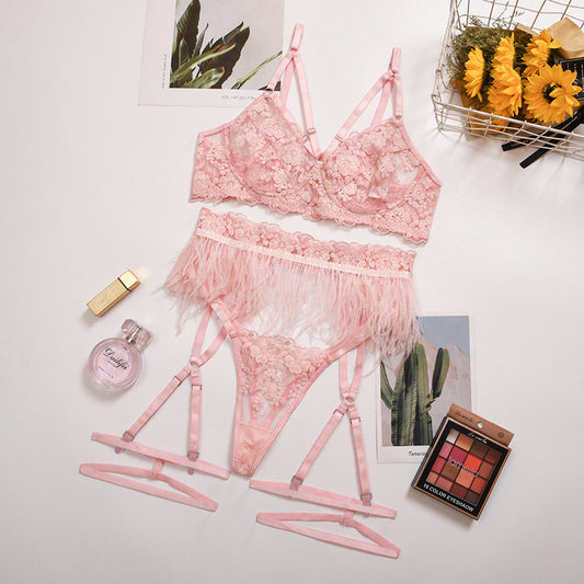 Women's Lace Cross Lingerie Set - Three-Piece Intimate Apparel