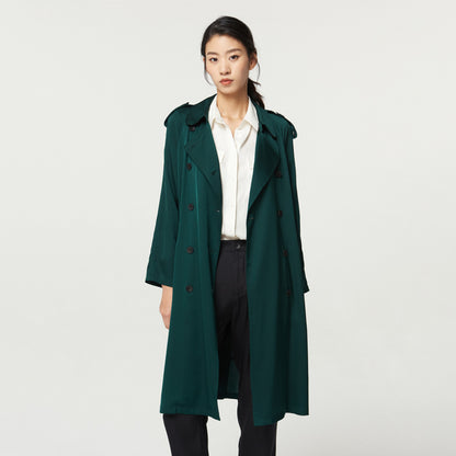 Mid-Length Double Silk Trench Coat - Women's Outerwear