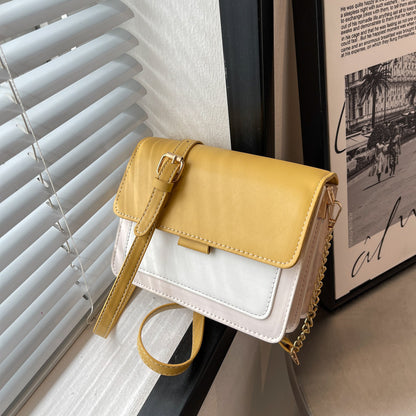 PU Leather Chain Shoulder Bag - Small Square Crossbody with Wide Strap
