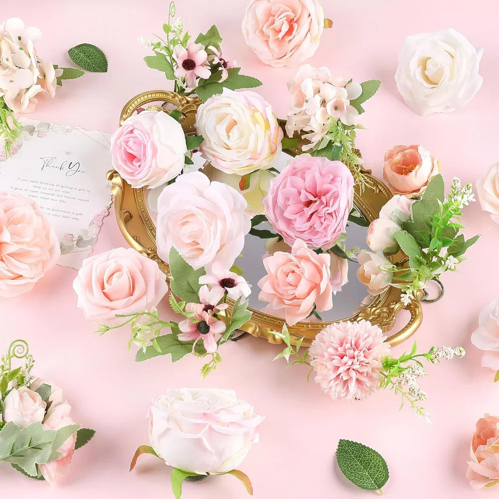 Artificial Pink Roses Silk Flowers with Stems - DIY Wedding Bouquets & Centerpieces