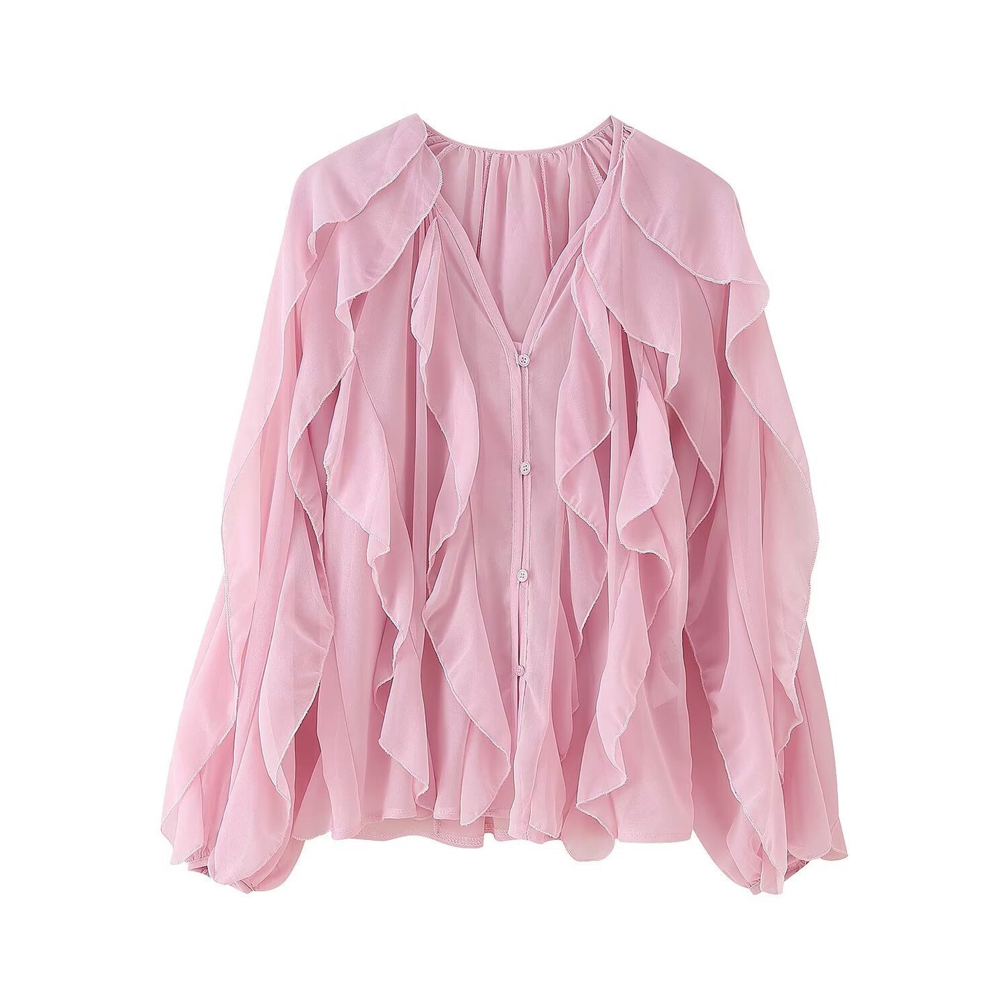 Women's Western-Style V-Neck Layered-Design Blouse - Elegant Long Sleeve Top