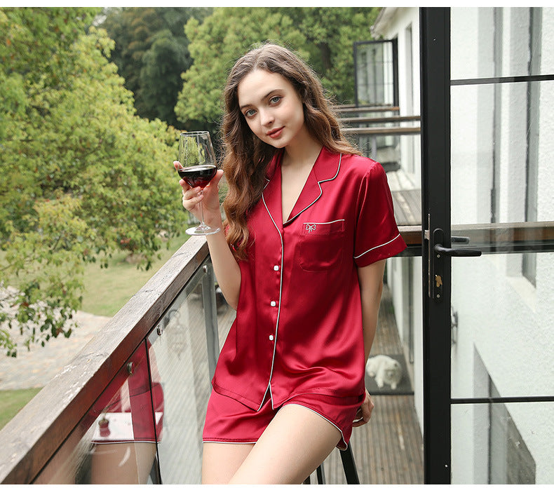 Premium Silk Pajamas Set - Women's Short Sleeve Shorts Two-Piece Sleepwear