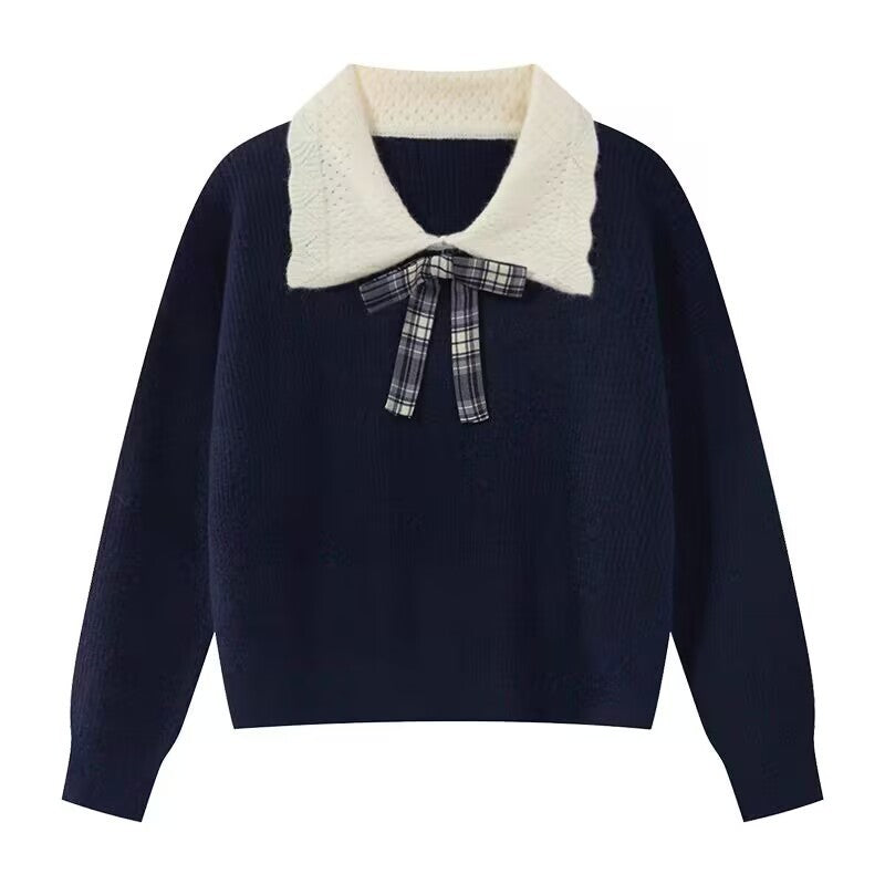 Women's Preppy Color-Block Peter Pan Collar Sweater - Fall Winter Pullover