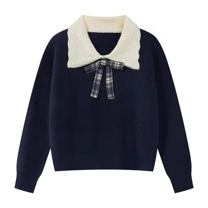 Women's Preppy Color-Block Peter Pan Collar Sweater - Fall Winter Pullover
