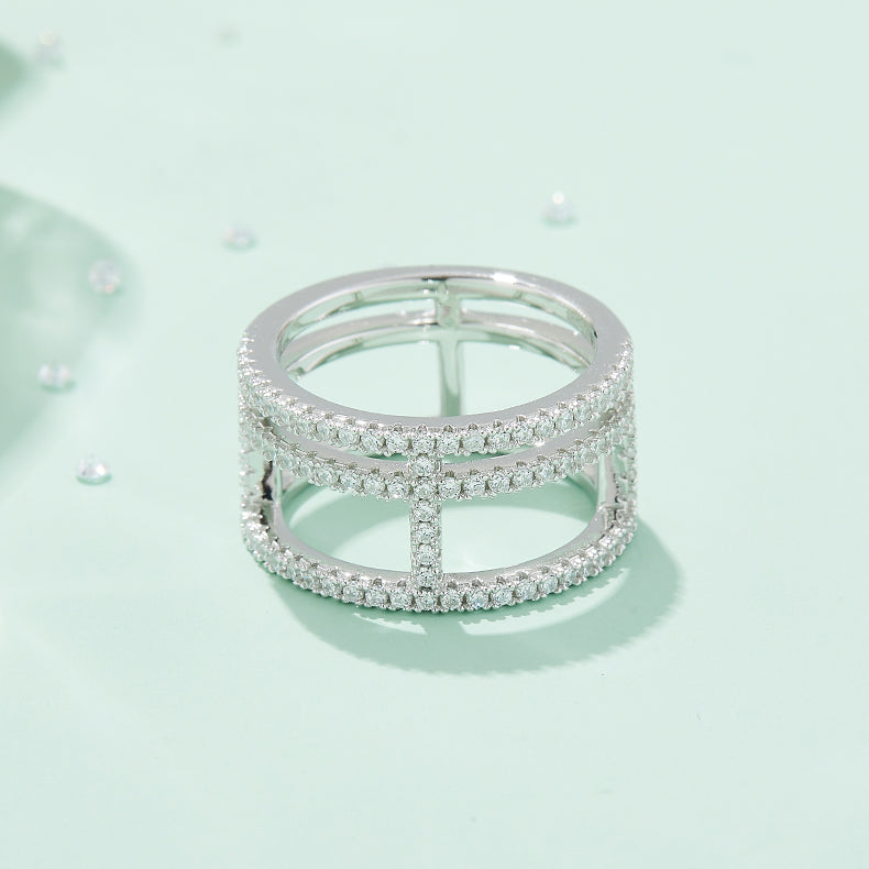Moissanite Sterling Silver Ring - Platinum Plated Wedding Band