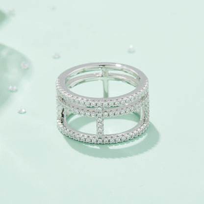 Moissanite Sterling Silver Ring - Platinum Plated Wedding Band