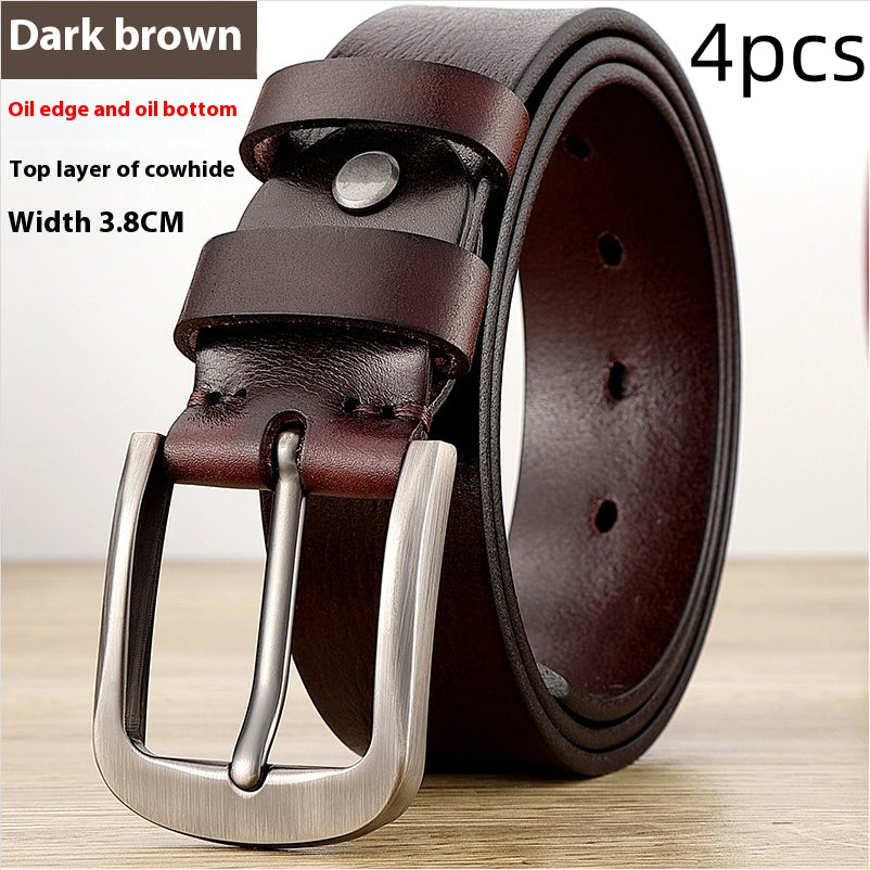 First Layer Cowhide Leather Belt - Men's Genuine Leather with Alloy Pin Buckle