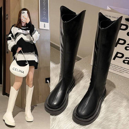 Women's Over-the-Knee Platform Boots with Back Zipper - Waterproof