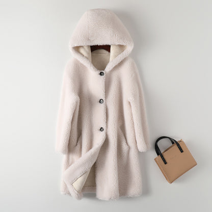 Women's Mid-Length Wool Hooded Coat - Elegant Commuter Style