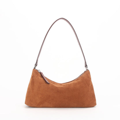Suede Underarm Baguette Bag - Retro Matte Top-Grain Leather Shoulder Handbag