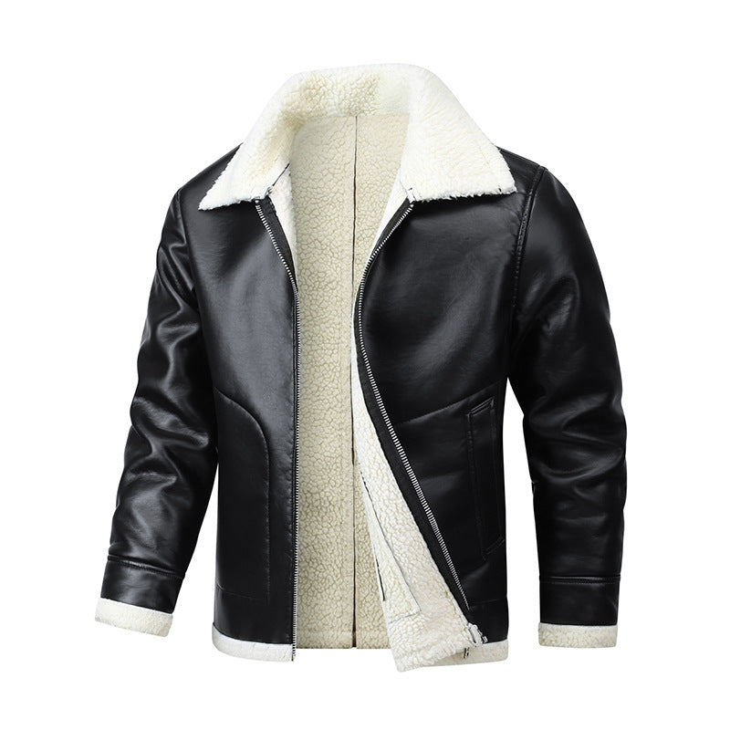 Men's Fleece-Lined Sheepskin Leather Jacket - Genuine Leather Winter Coat