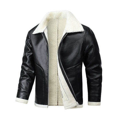 Men's Fleece-Lined Sheepskin Leather Jacket - Genuine Leather Winter Coat