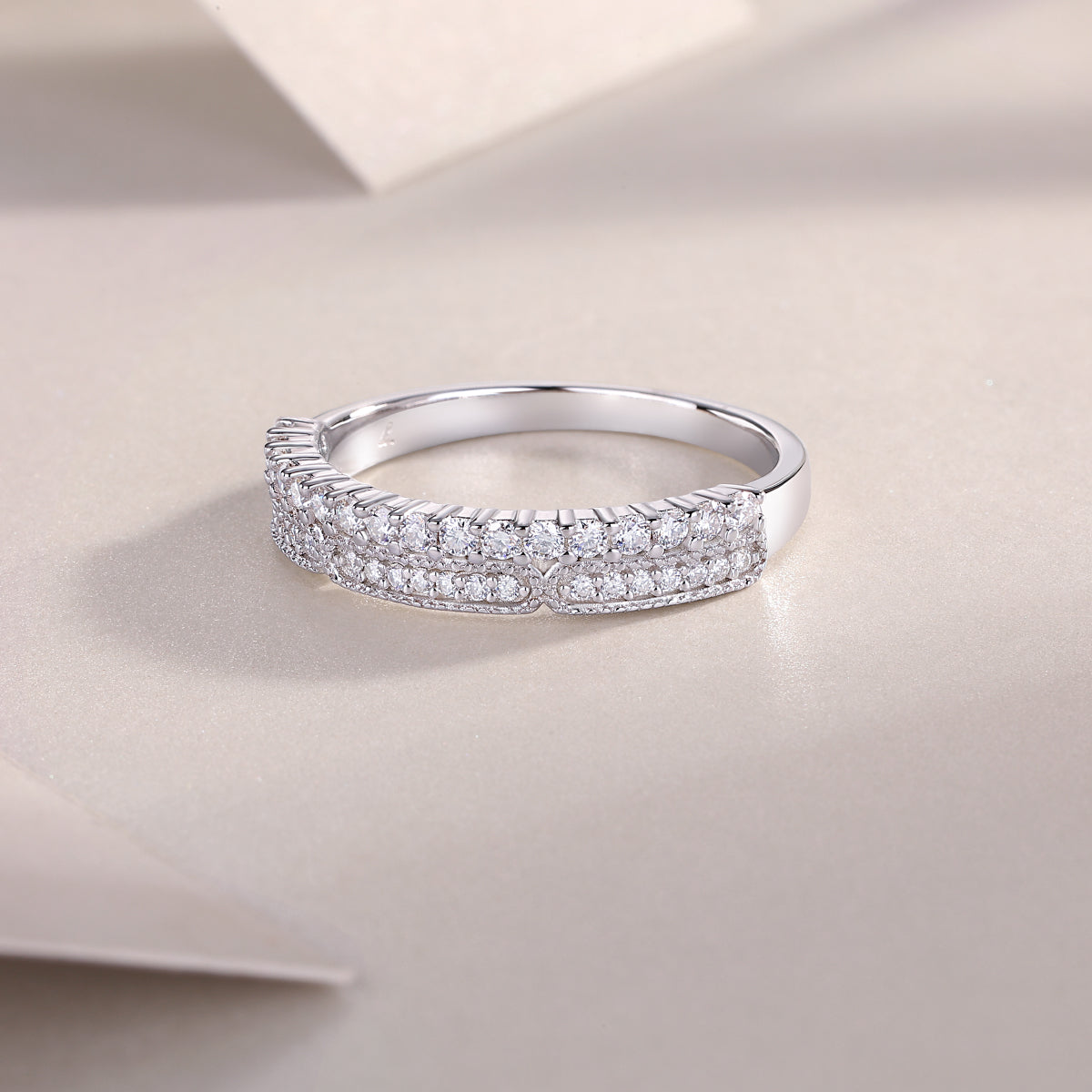 Moissanite Sterling Silver Ring - Platinum Plated Wedding Band