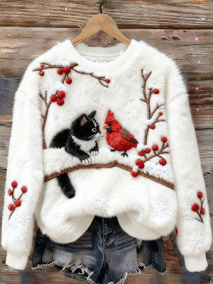 3D Digital Printed Christmas Sweater - Women's Crew Neck Long Sleeve
