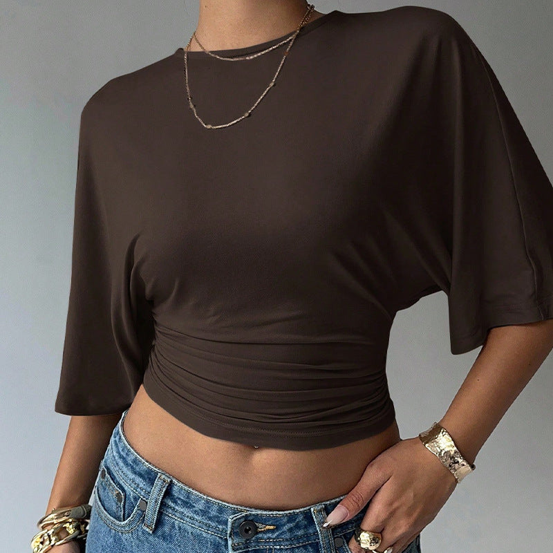 Women's Slim Fit Crop Top - Solid Color Pullover with Regular Sleeves