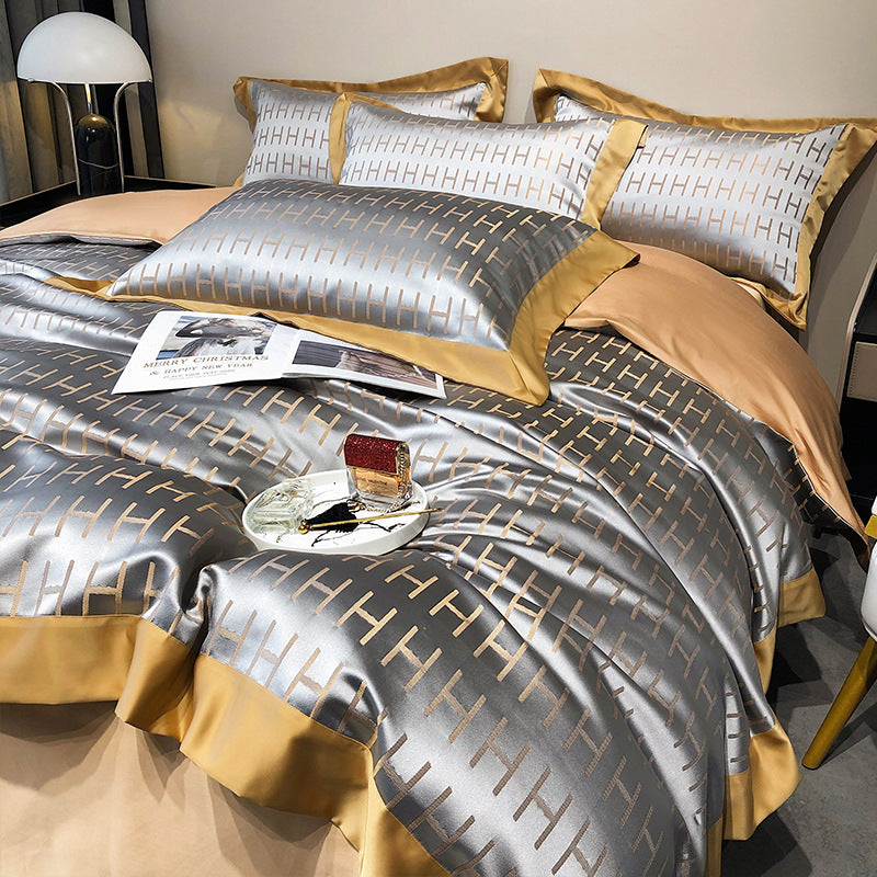 Premium European Silk-Cotton Blend 4-Piece Bedding Set - Luxury Duvet Cover Collection