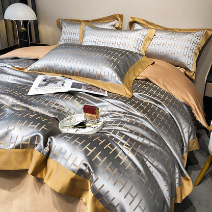 Premium European Silk-Cotton Blend 4-Piece Bedding Set - Luxury Duvet Cover Collection