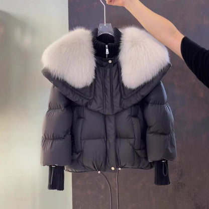 Women's Faux Fur Collar Parka Coat - Thickened Cotton Winter Jacket