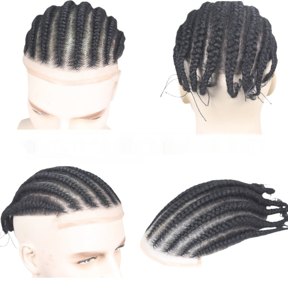 Men's Hand-Woven African Braid Wig - Real Human Hair Hairpiece