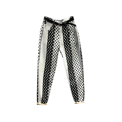 Polka Dot Printed Dyed Denim Trousers - Women's Washed Full-Length Jeans