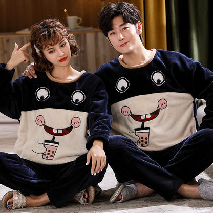 Couples Flannel Pajama Set - Warm Velvet Thickened Sleepwear for Men & Women