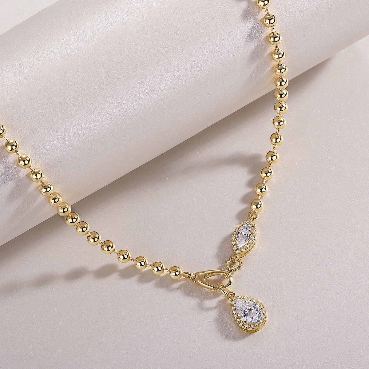 Pear-Shaped Moissanite Necklace Pendant - S925 Sterling Silver with Gold Plating