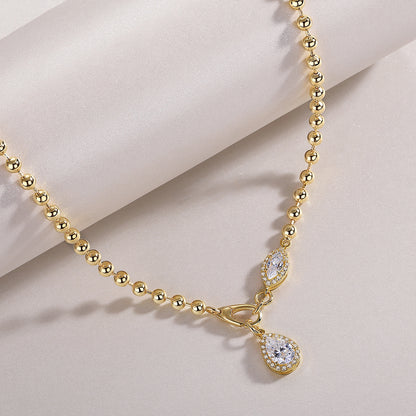 Pear-Shaped Moissanite Necklace Pendant - S925 Sterling Silver with Gold Plating