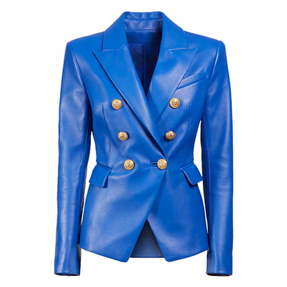 Women's Leather Jacket with Faux Fur - Slim Fit Long Sleeve Coat