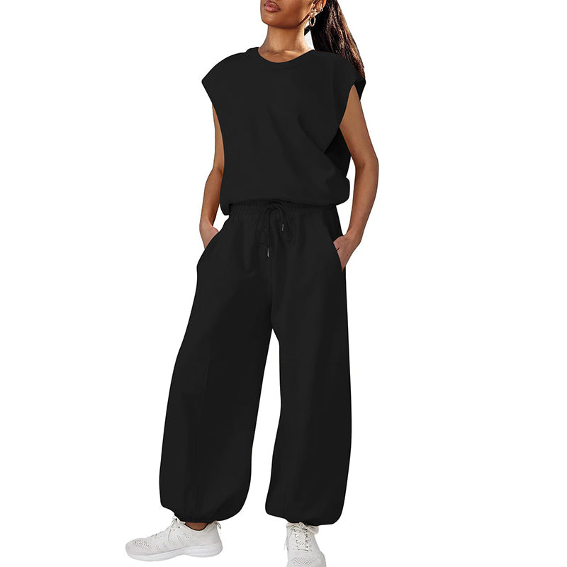 Sleeveless Backless Jumpsuit - Loose Fit with Elastic Waist and Pockets