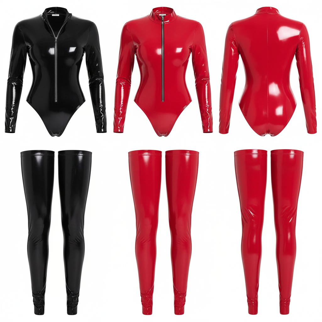 Women's Faux Leather Bodysuit - Stretch Lycra Performance Wear