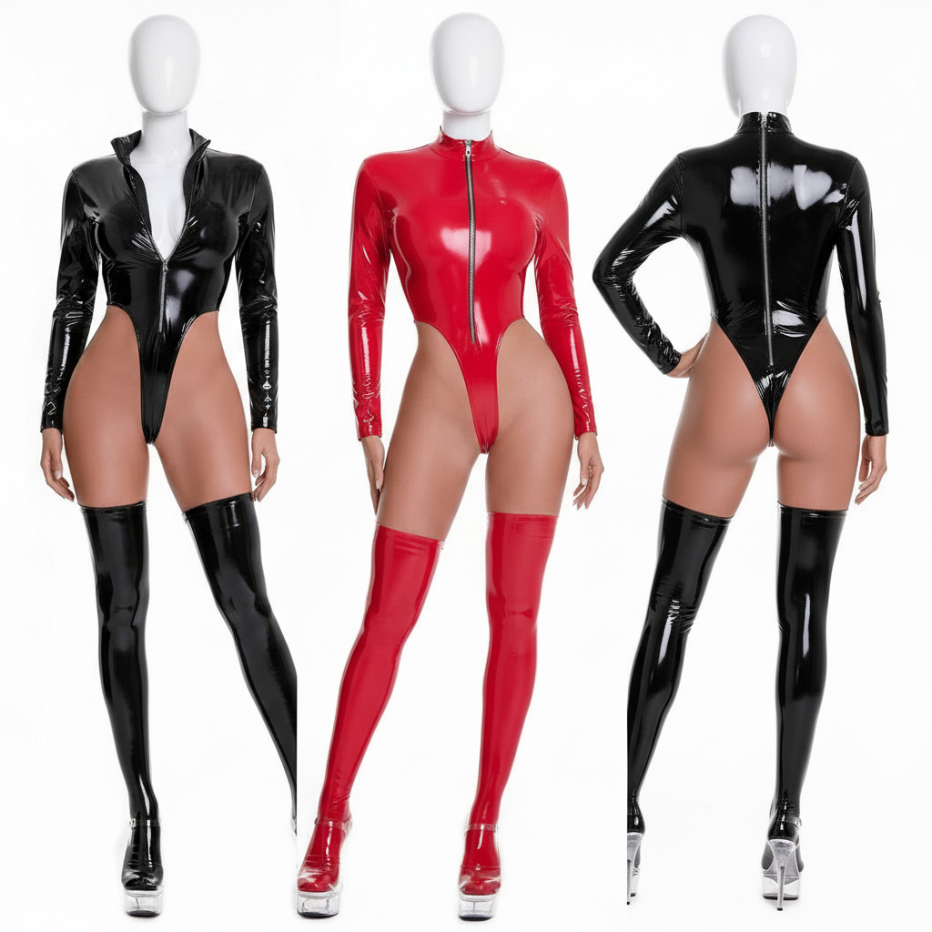 Women's Faux Leather Bodysuit - Stretch Lycra Performance Wear