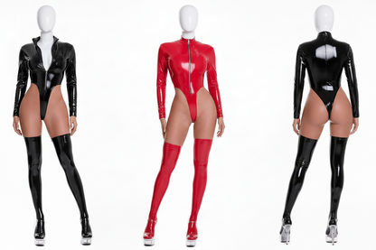 Women's Faux Leather Bodysuit - Stretch Lycra Performance Wear