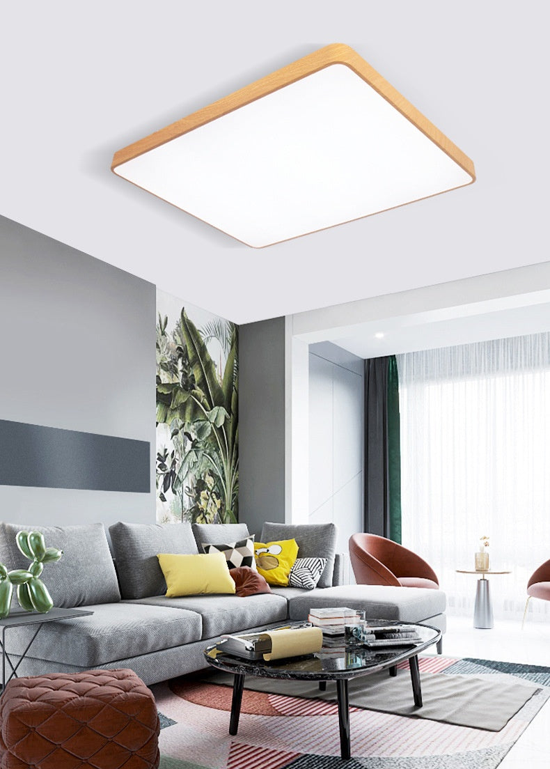 Nordic LED Wood Grain Ceiling Light - Modern Iron Art Bedroom Light with Dimming