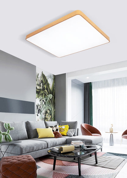 Nordic LED Wood Grain Ceiling Light - Modern Iron Art Bedroom Light with Dimming
